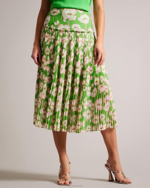 Ted Baker Maryin Floral Pleated Midi Skirt Green Clothing Women TLPL256