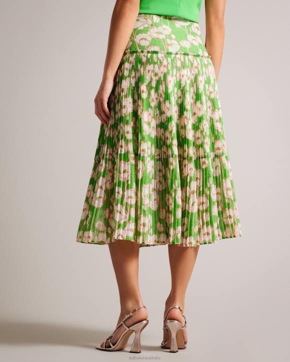 Ted Baker Maryin Floral Pleated Midi Skirt Green Clothing Women TLPL256