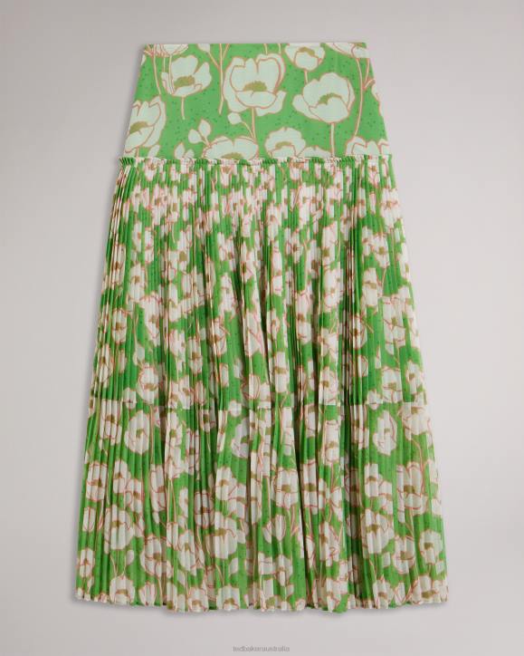 Ted Baker Maryin Floral Pleated Midi Skirt Green Clothing Women TLPL256