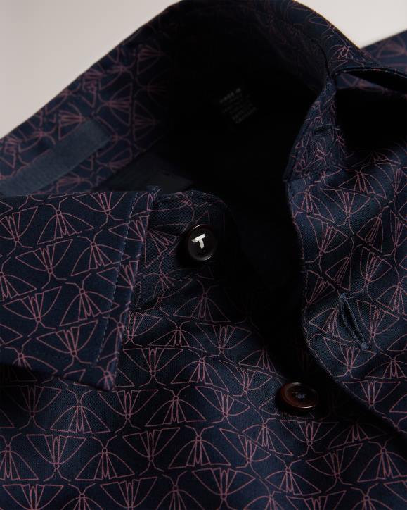 Ted Baker Matlock Long Sleeve Geometric Moth Print Shirt Navy Clothing Men TLPL1256