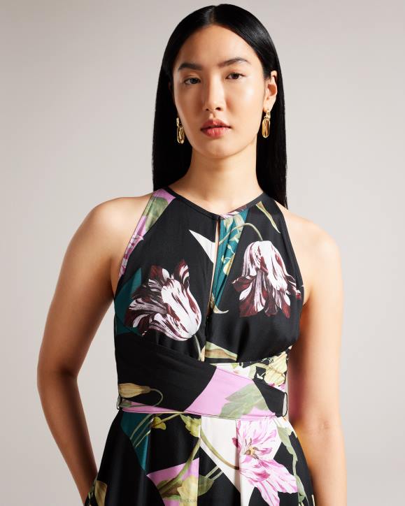 Ted Baker Maudee Floral Print Halter Neck Jumpsuit Black Clothing Women TLPL314