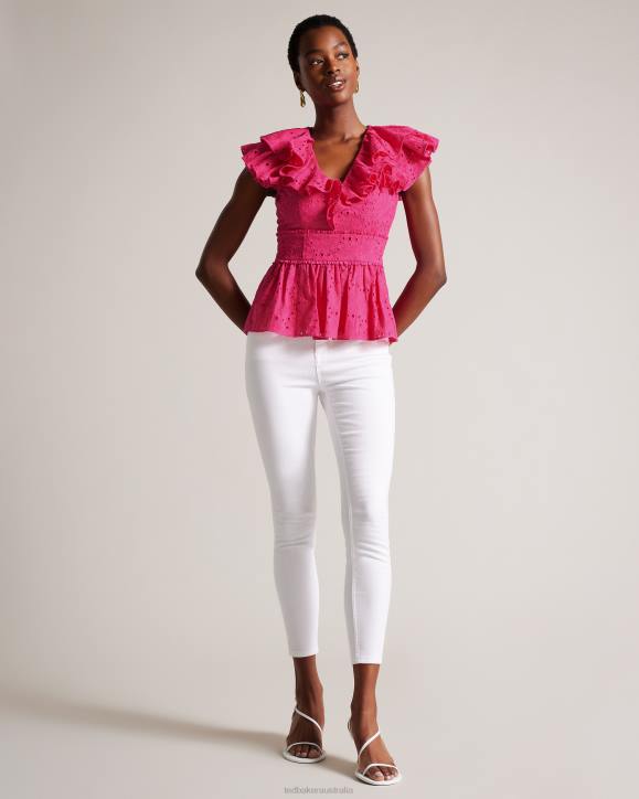 Ted Baker Mazieh Broderie Peplum Top Bright Pink Clothing Women TLPL321