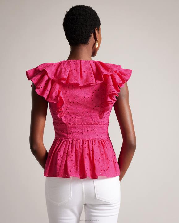 Ted Baker Mazieh Broderie Peplum Top Bright Pink Clothing Women TLPL321