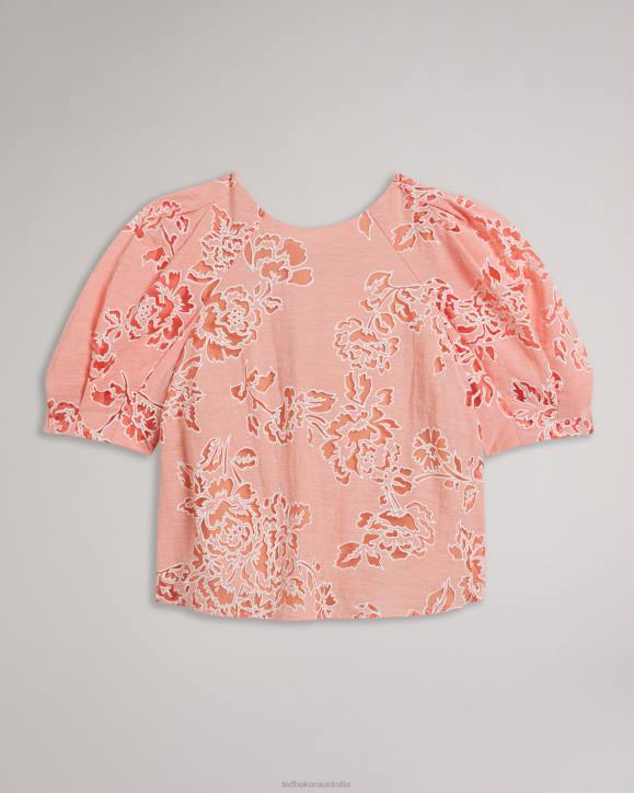 Ted Baker Meliiha Puff Sleeve Boxy Top Coral Clothing Women TLPL329