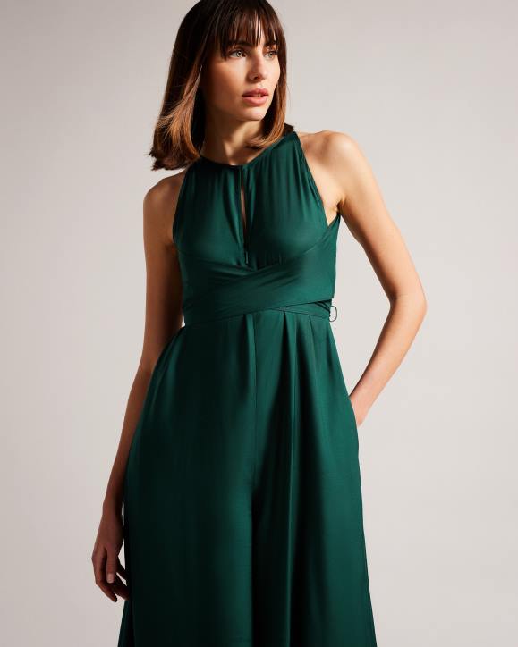 Ted Baker Meriahh Halter Neck Jumpsuit With wrap Bodice Dark Green Clothing Women TLPL168