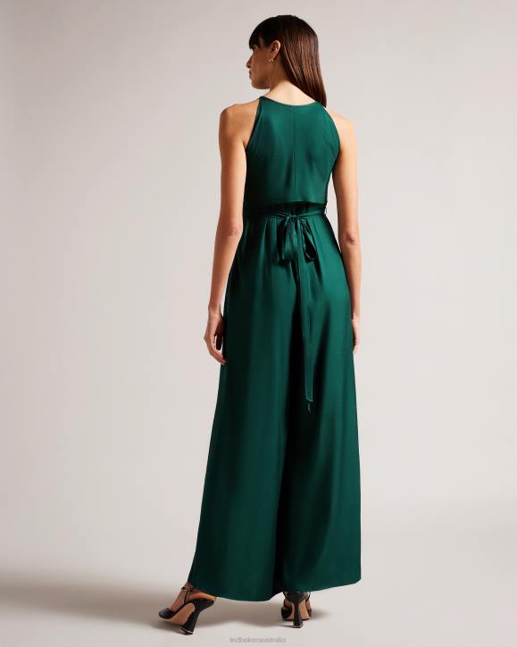 Ted Baker Meriahh Halter Neck Jumpsuit With wrap Bodice Dark Green Clothing Women TLPL168