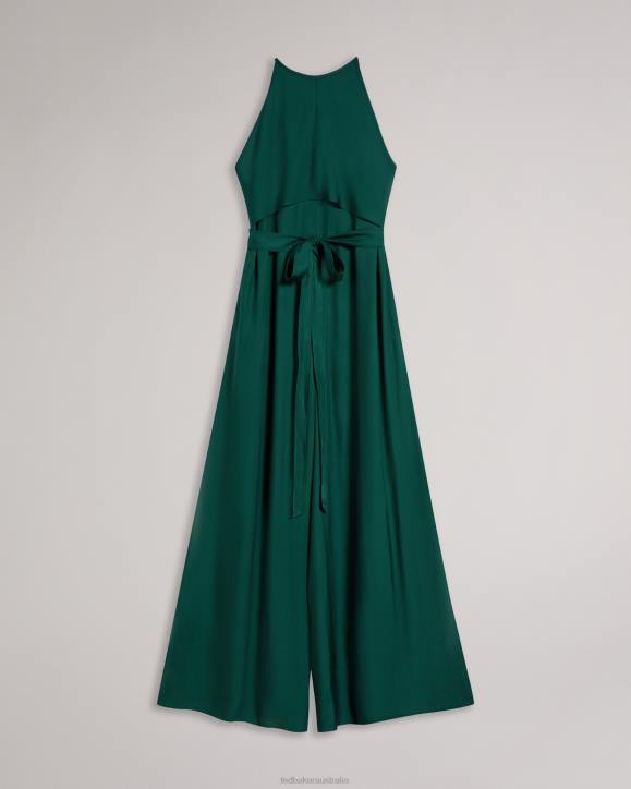 Ted Baker Meriahh Halter Neck Jumpsuit With wrap Bodice Dark Green Clothing Women TLPL168