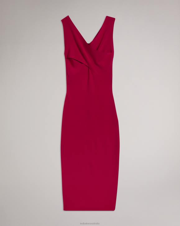 Ted Baker Mikella Crossover Knit Midi Bodycon Bright Pink Clothing Women TLPL198