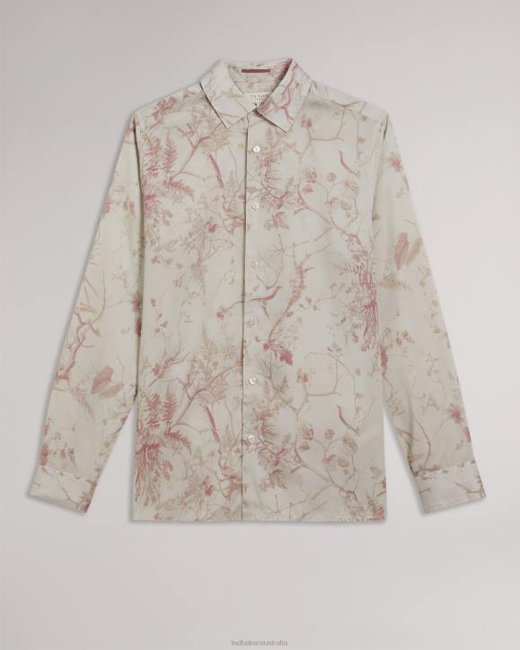 Ted Baker Millow Long Sleeve Botanical Lyocell Shirt Natural Clothing Men TLPL1436