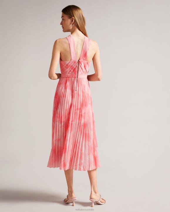 Ted Baker Mirelia Cross Front Pleated Midi Dress Coral Clothing Women TLPL19