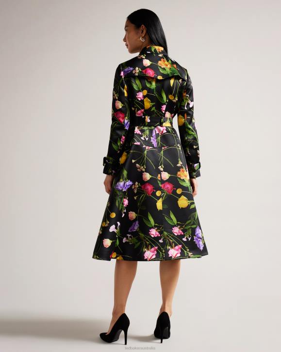 Ted Baker Moiraa Floral Double Breasted Trench Coat Black Clothing Women TLPL358