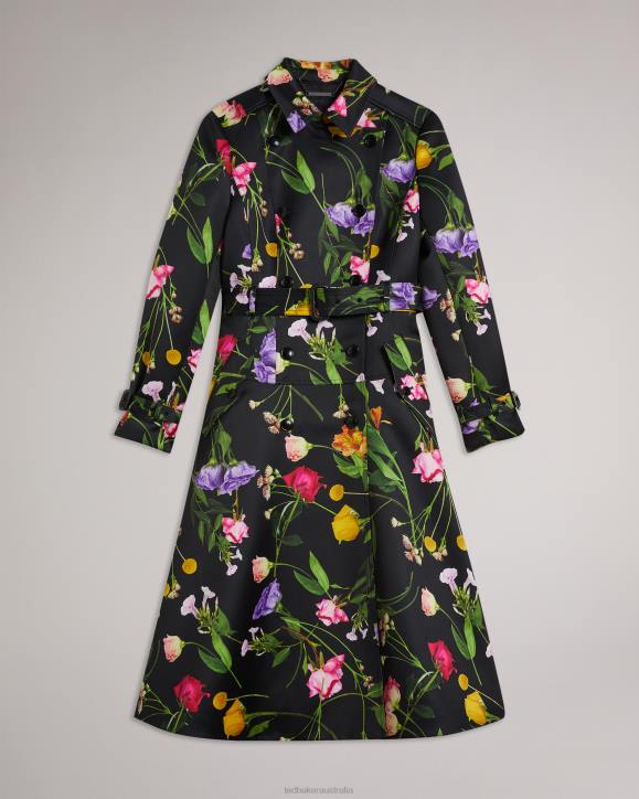 Ted Baker Moiraa Floral Double Breasted Trench Coat Black Clothing Women TLPL358