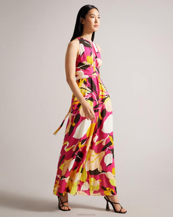 Ted Baker Molliah Abstract Print Jumpsuit With Wrap Bodice Bright Pink Clothing Women TLPL41