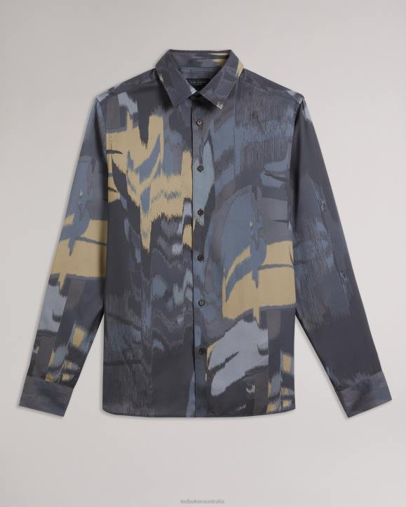 Ted Baker Mordun Long Sleeve Abstract Butterfly Print Shirt Gray Clothing Men TLPL1252