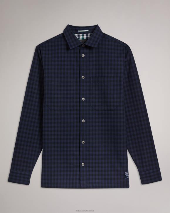 Ted Baker Mourne Long Sleeve House Check Overshirt Navy Clothing Men TLPL1268