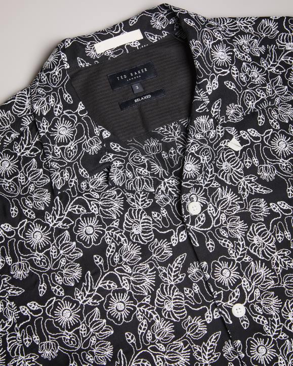 Ted Baker Mulben Short Sleeve Embroidered Shirt Black Clothing Men TLPL1501