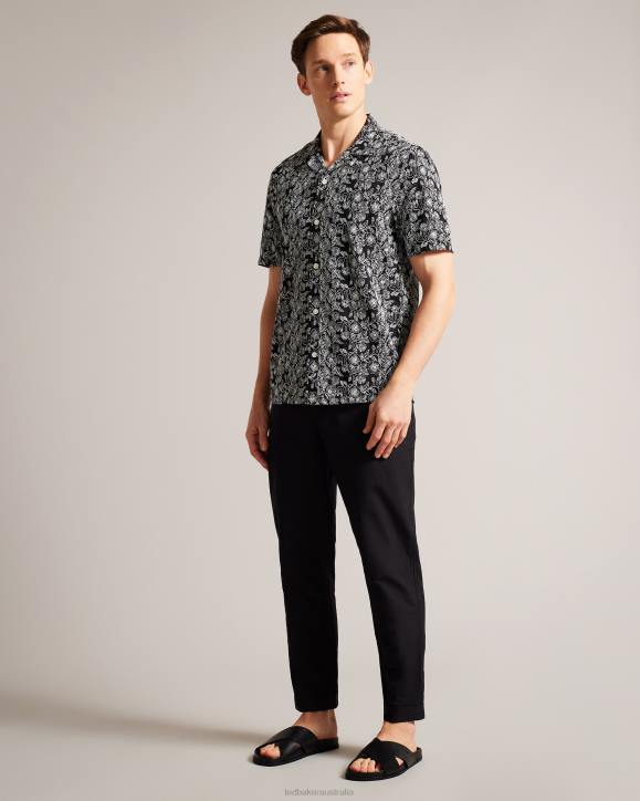 Ted Baker Mulben Short Sleeve Embroidered Shirt Black Clothing Men TLPL1501