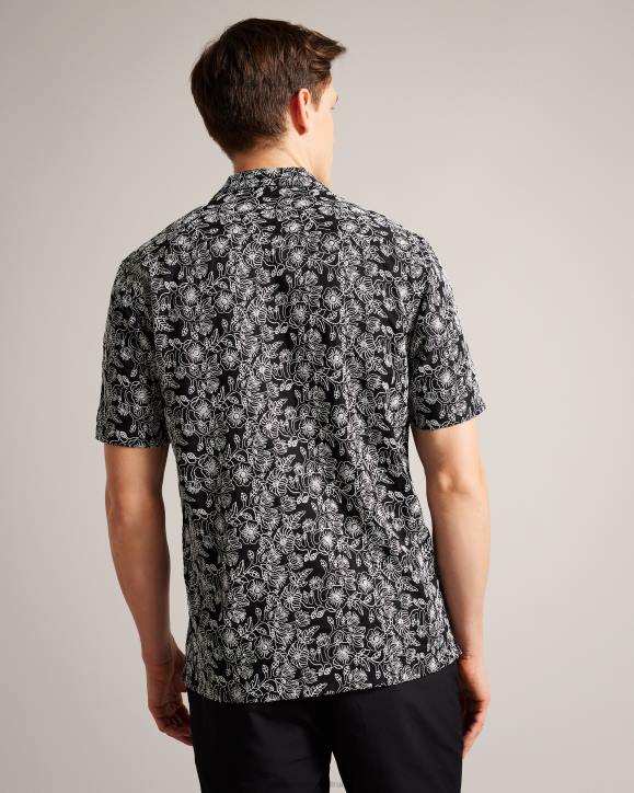 Ted Baker Mulben Short Sleeve Embroidered Shirt Black Clothing Men TLPL1501