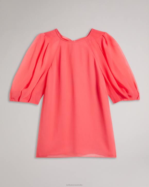 Ted Baker Natelie Boxy Top with Puff Sleeves Coral Clothing Women TLPL289