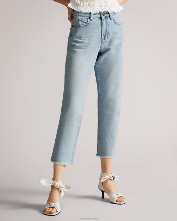 Ted Baker Nellin Rigid Straight Denim Jeans With Raw Hem Light Wash Clothing Women TLPL560