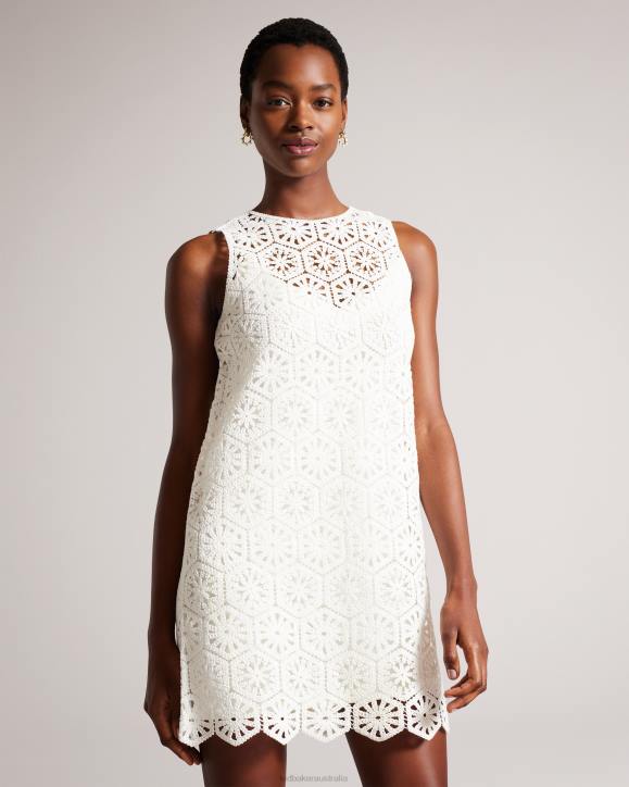 Ted Baker Nellla Mini Crochet Shift Dress White Clothing Women TLPL273