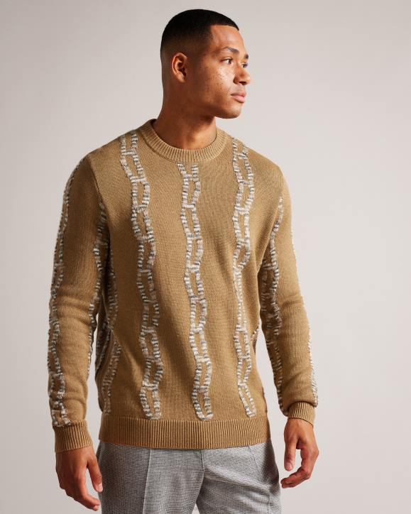 Ted Baker Nerin Long Sleeve Cable Knit Jumper Camel Clothing Men TLPL1277