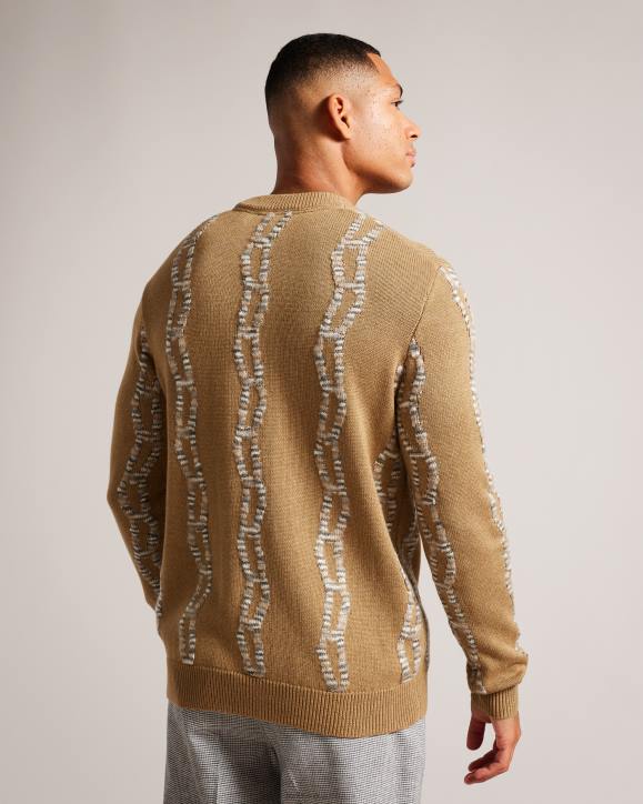 Ted Baker Nerin Long Sleeve Cable Knit Jumper Camel Clothing Men TLPL1277