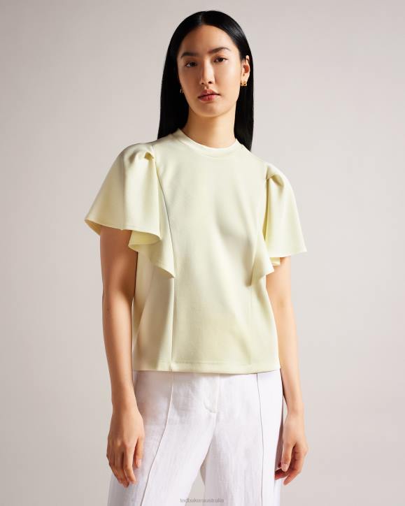 Ted Baker Nikilaa Boxy Ruffle Sleeve T-Shirt Light Yellow Clothing Women TLPL40