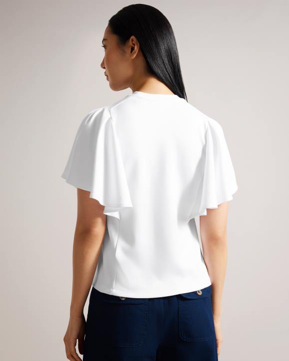 Ted Baker Nikilaa Boxy Ruffle Sleeve T-Shirt White Clothing Women TLPL20