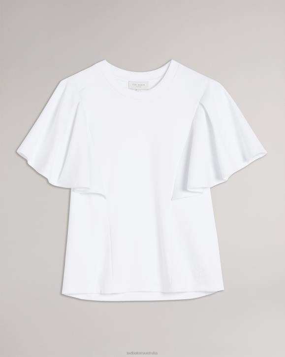 Ted Baker Nikilaa Boxy Ruffle Sleeve T-Shirt White Clothing Women TLPL20