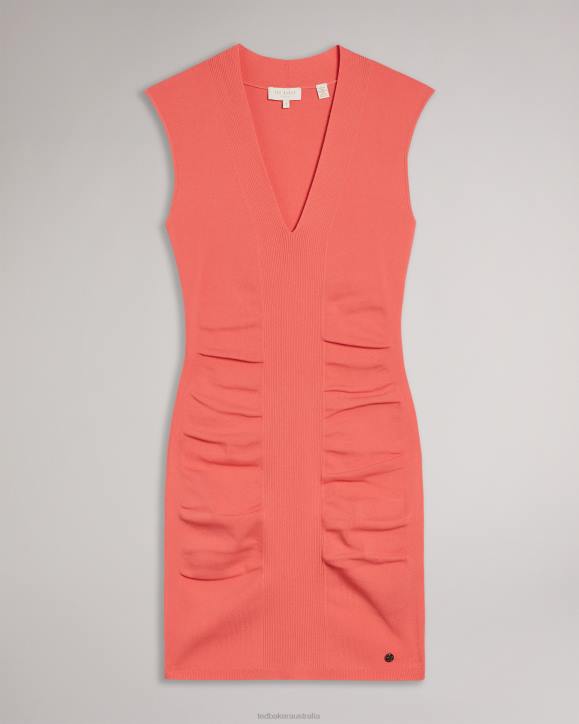 Ted Baker Novari Bodycon V-Neck Dress Coral Clothing Women TLPL612