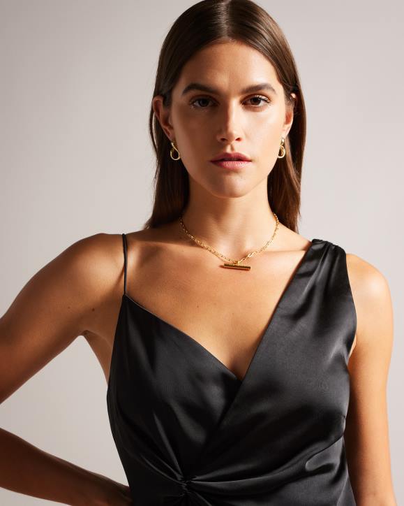 Ted Baker Odellia Asymmetric Waist Detail Slip Dress Black Clothing Women TLPL287