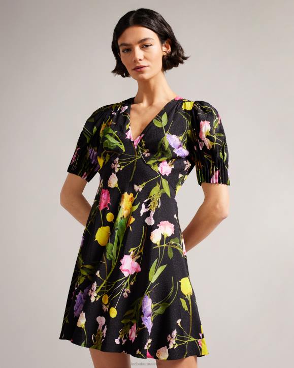 Ted Baker Opallie Mini Puff Sleeve Tea Dress Black Clothing Women TLPL181