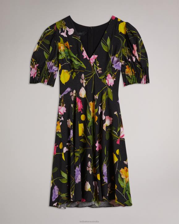 Ted Baker Opallie Mini Puff Sleeve Tea Dress Black Clothing Women TLPL181