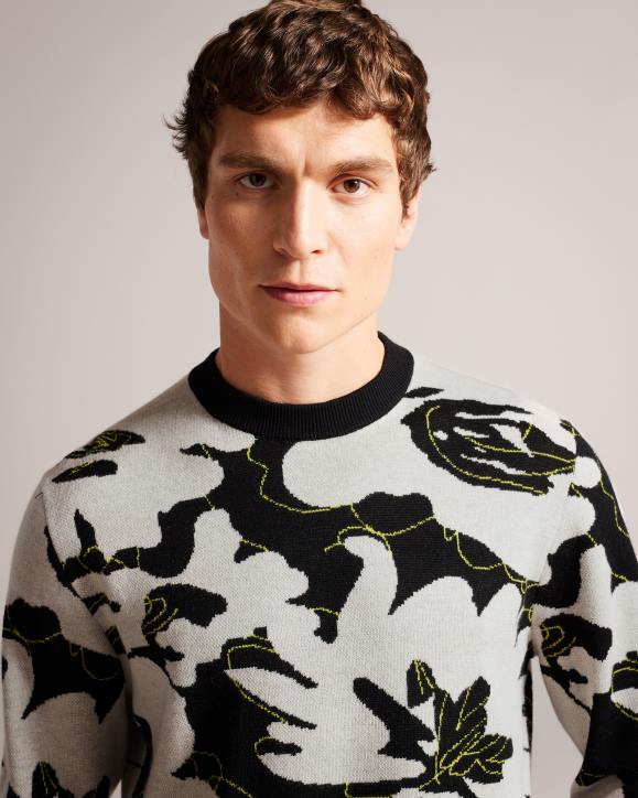 Ted Baker Ozier Floral Merino Wool Jumper Black Clothing Men TLPL1275