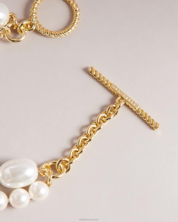 Ted Baker Parkah Glass Pearl Double Strand Bracelet Gold Color Jewelry Women TLPL997