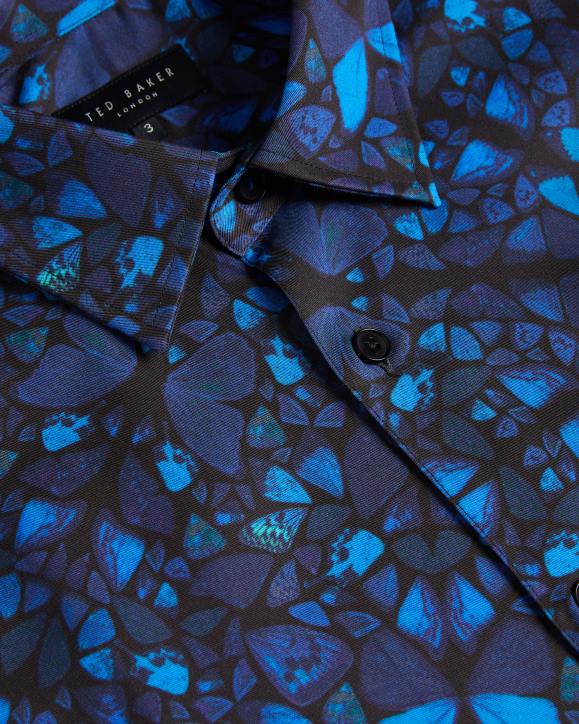 Ted Baker Parlee Long Sleeve Butterfly Print Shirt Blue Clothing Men TLPL1278