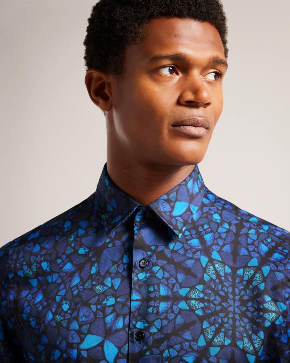 Ted Baker Parlee Long Sleeve Butterfly Print Shirt Blue Clothing Men TLPL1278