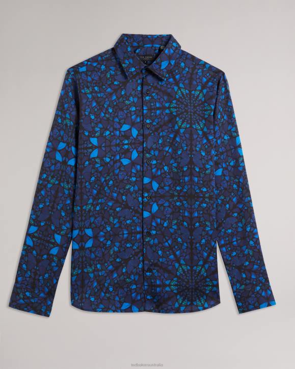 Ted Baker Parlee Long Sleeve Butterfly Print Shirt Blue Clothing Men TLPL1278