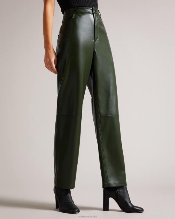 Ted Baker Plaider Straight Leg Faux Leather Trousers Khaki Clothing Women TLPL44