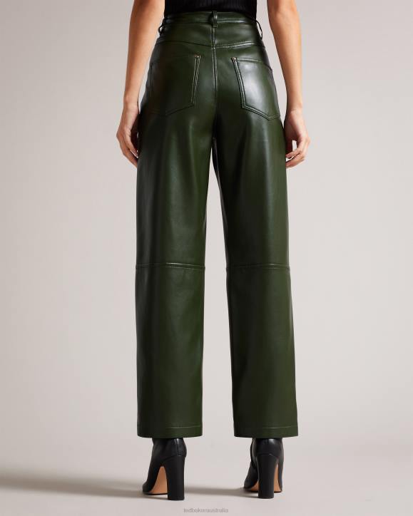 Ted Baker Plaider Straight Leg Faux Leather Trousers Khaki Clothing Women TLPL44