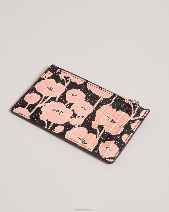 Ted Baker Poppsi Floral Printed Zip Card Holder Black Accessories Women TLPL951