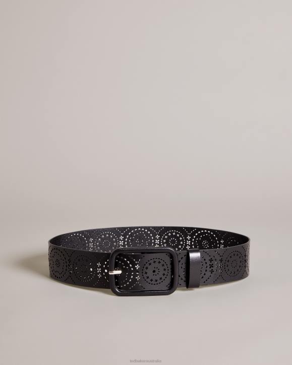 Ted Baker Prelt Laser Cut Wide Leather Belt Black Accessories Women TLPL998