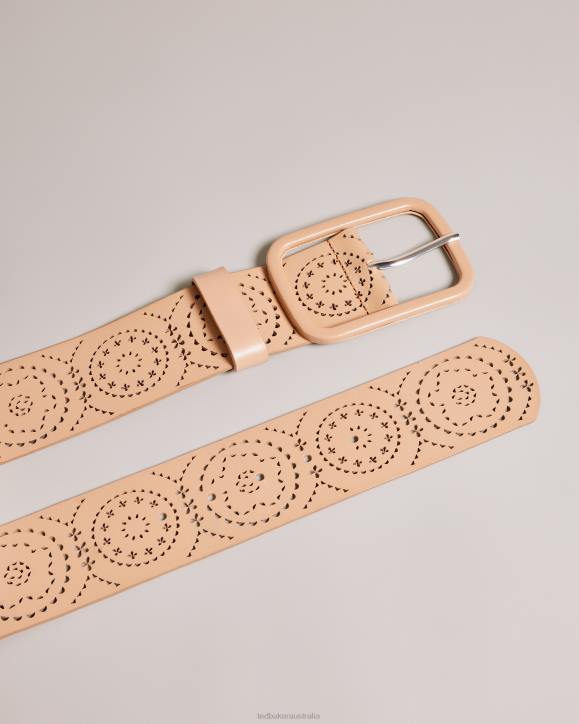 Ted Baker Prelt Laser Cut Wide Leather Belt Light Brown Accessories Women TLPL1087