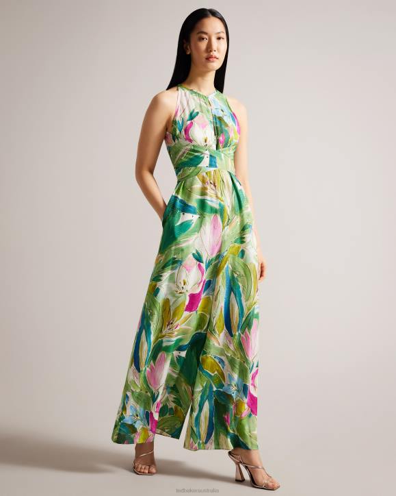 Ted Baker Rachily Halterneck Jumpsuit With Wrap Bodice Detail Green Clothing Women TLPL9