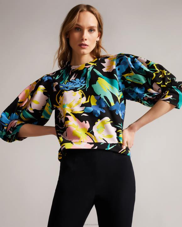 Ted Baker Ragnila Large Sleeve Floral Jumper Black Clothing Women TLPL574