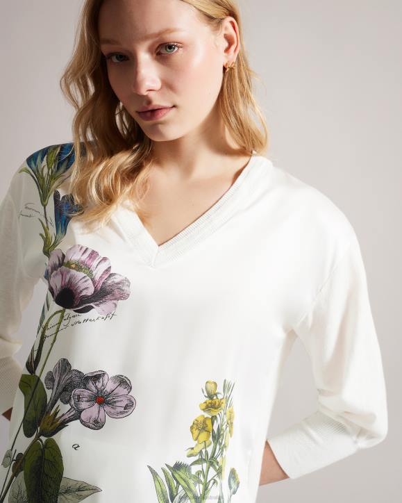 Ted Baker Raili Woven Front V Neck Sweater White Clothing Women TLPL394