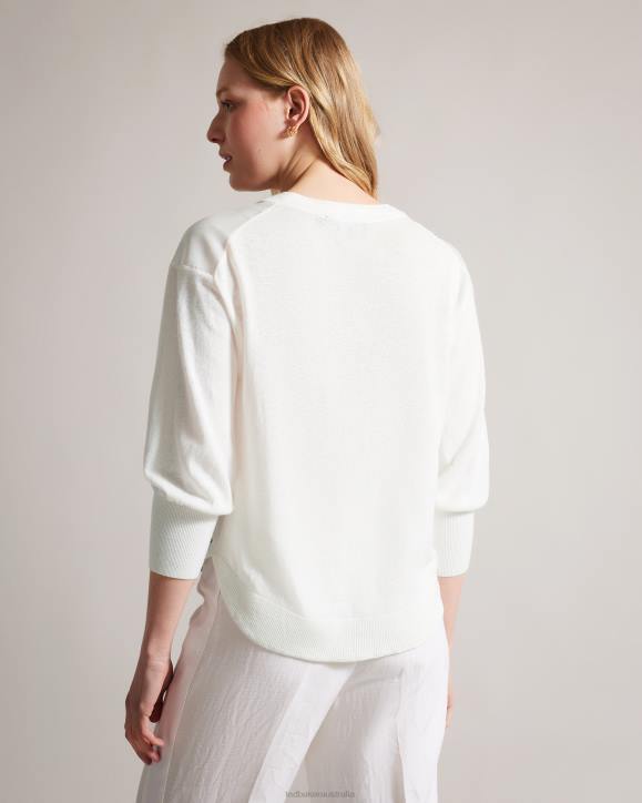 Ted Baker Raili Woven Front V Neck Sweater White Clothing Women TLPL394