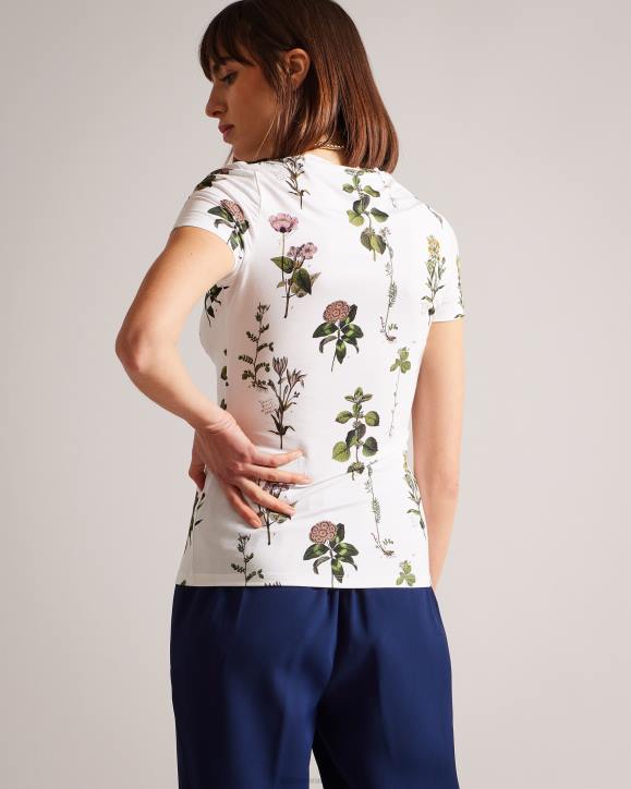 Ted Baker Rasmean Botanical Bouquet Print T-Shirt White Clothing Women TLPL397