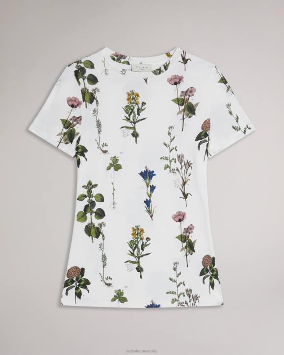 Ted Baker Rasmean Botanical Bouquet Print T-Shirt White Clothing Women TLPL397